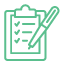 A green checklist icon accompanied by a pen, symbolizing organization and task completion in digital marketing.