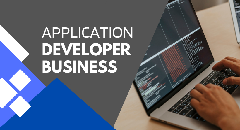 A person working on a laptop, focused on application development and business strategies in a digital marketing context.